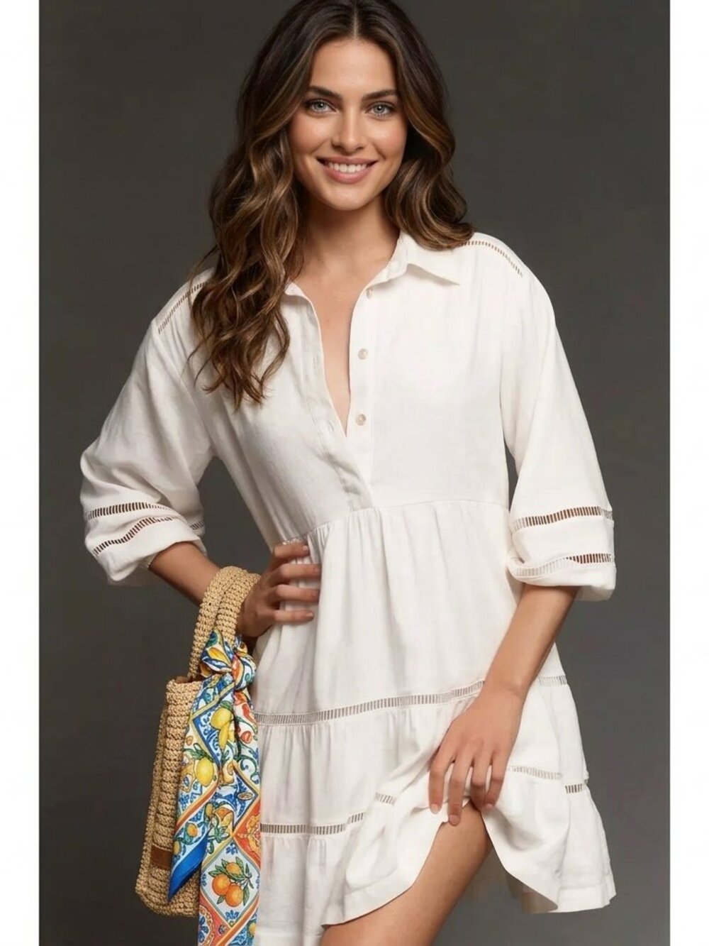 Maeve The Bettina Tiered Mini Shirt Dress Linen Edition